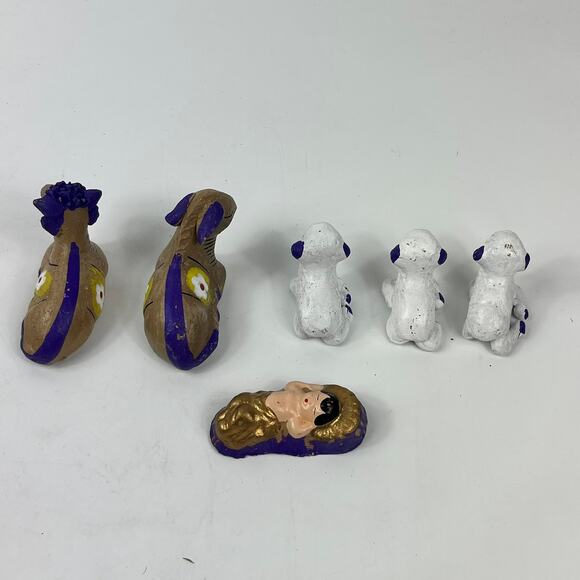 Mexican Large 13pc Handmade Clay Nativity Set Folk Art Purple Painted Peruvian - Picture 7 of 16